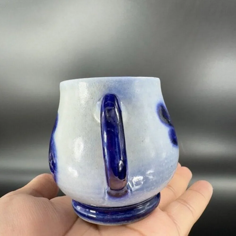 Vintage‎ German Salt Glaze Cobalt Blue Gray Small Pitcher Creamer With Stickers